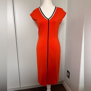 MAAC London Orange Black Sheath Midi Dress